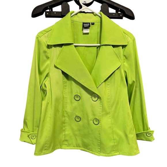 Vintage Sharon Young Blazer  Jacket Double Breasted‎ Collared Green Coat Size 10 - Picture 1 of 8